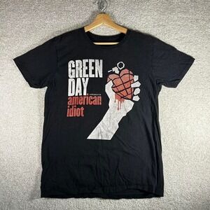 Y2K Green Day American idiot black faded band tee shirt tshirt Size L